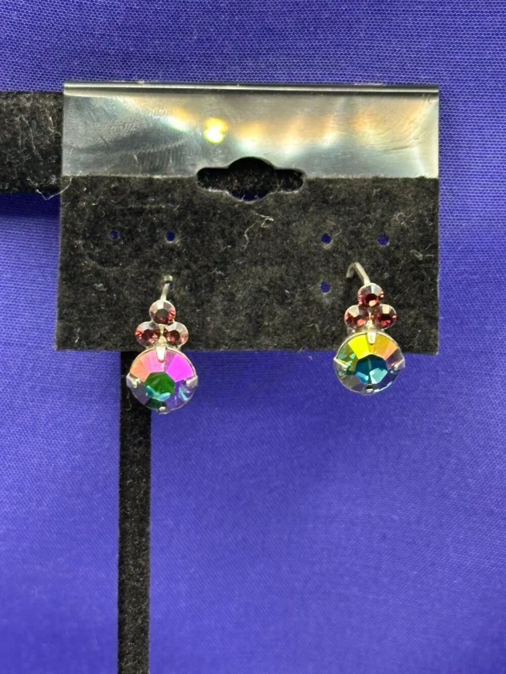 Sorrelli Earrings AB Crystal & Trio of Red Crystals